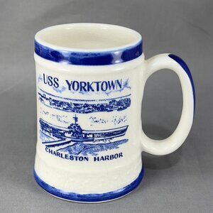 Vtg USS Yorktown CV 10 Coffee White Ceramic Mug Cup Charleston SC Souvenir Naval